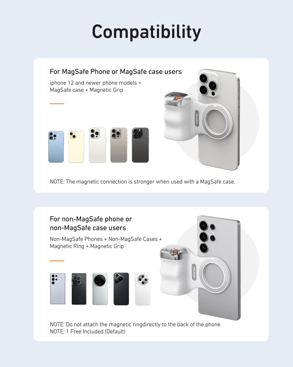 TELESIN Fun Shot MagSafe Phone grip + Fill light